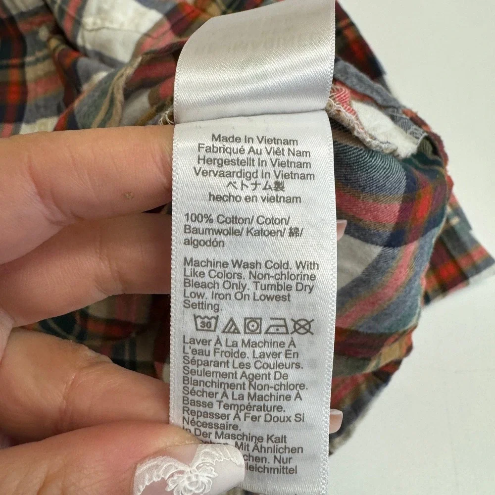 J Crew Shirt Womens 3X Plaid Flannel Red White Button Down Cotton Outdoor Casual